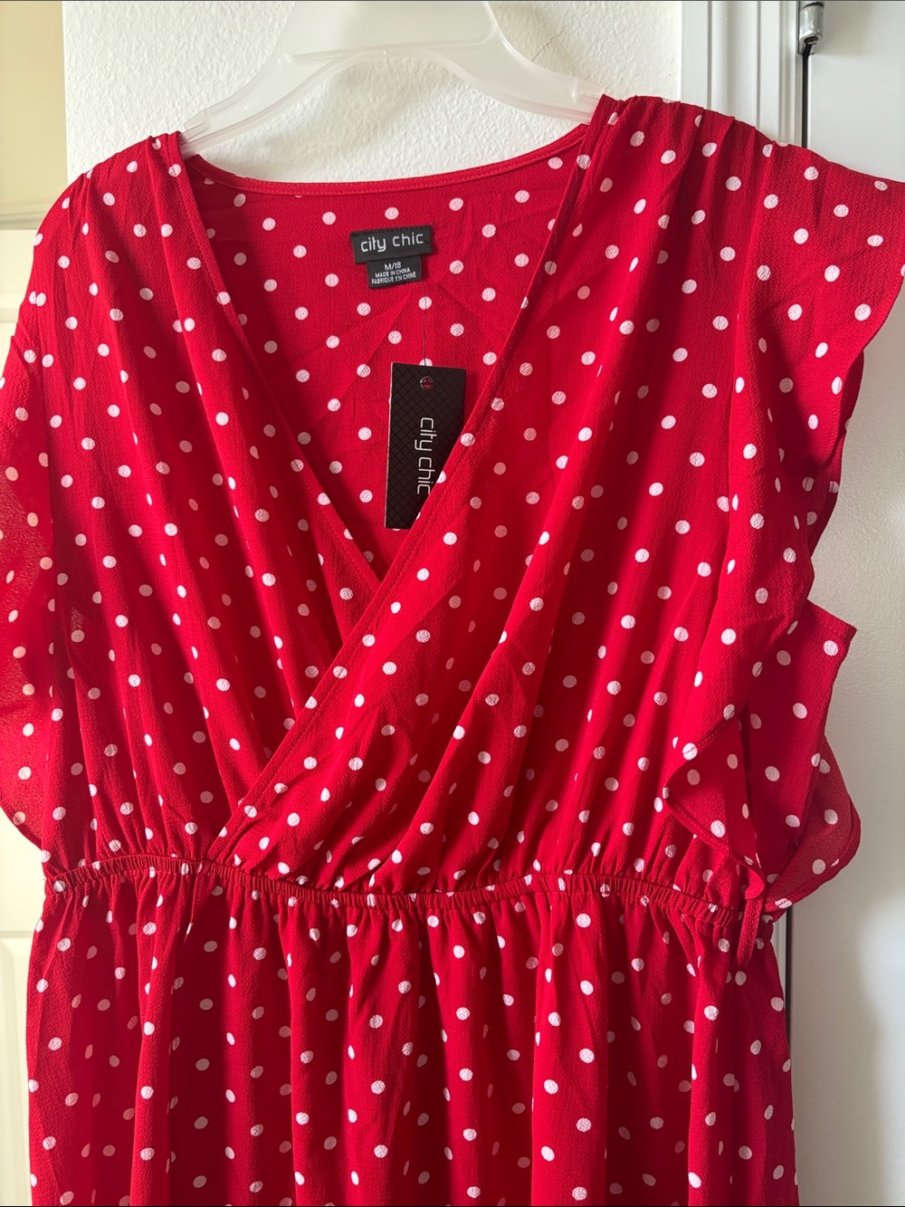 City Chic Red White Polka Dot High-Low Wrap Dress - Picture 4 of 6